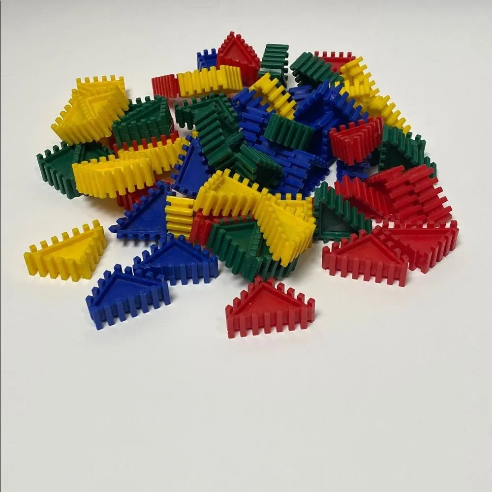 Seventy One Piece Colorful Interlocking Triangle Building Blocks for Kids.